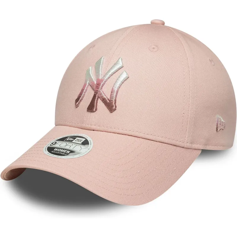 verstellbare-rosa-damenkappe-mit-gebogenem-schirm-9forty-metallic-logo-der-new-york-yankees-mlb-von-new-era