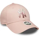 casquette-courbee-rose-ajustable-pour-femme-9forty-metallic-logo-new-york-yankees-mlb-new-era