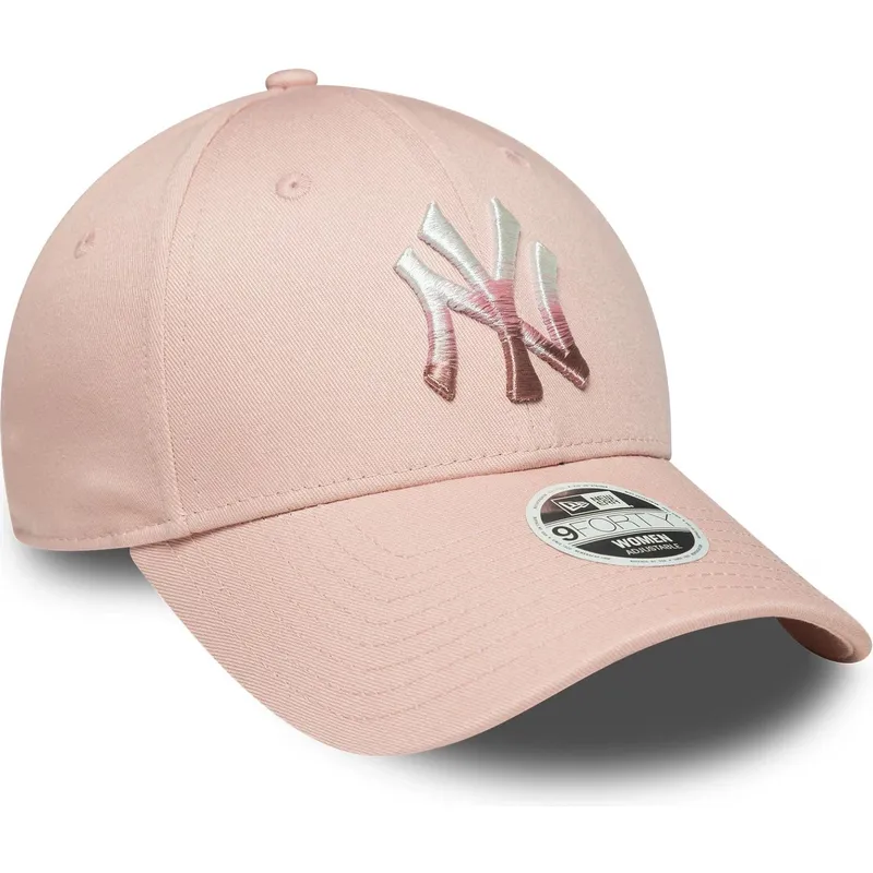 verstellbare-rosa-damenkappe-mit-gebogenem-schirm-9forty-metallic-logo-der-new-york-yankees-mlb-von-new-era