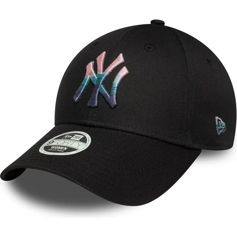 czarna-regulowana-czapka-z-zakrzywionym-daszkiem-dla-kobiet-9forty-metallic-logo-new-york-yankees-mlb-new-era