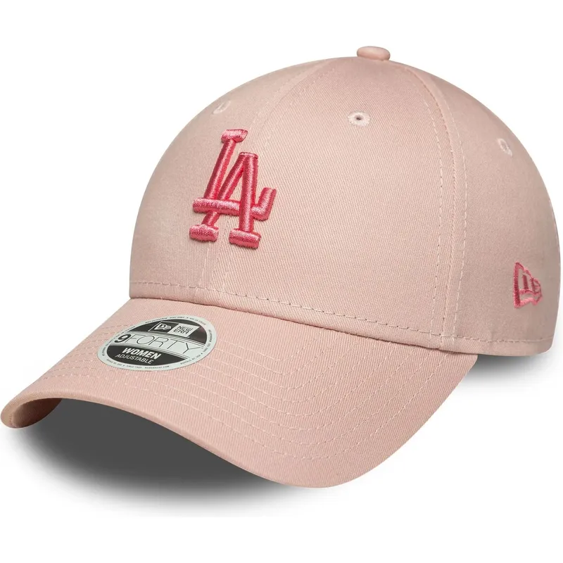 verstellbare-rosa-damen-cap-mit-gebogenem-schirm-und-rosa-logo-9forty-league-essential-der-los-angeles-dodgers-mlb-von-new-era