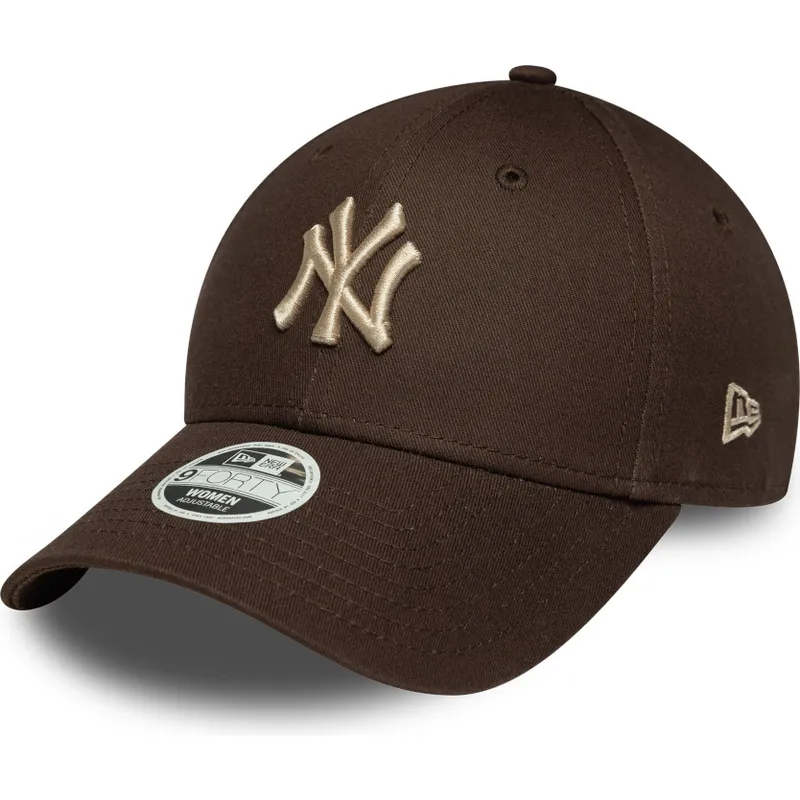 cappellino-curvo-marrone-regolabile-da-donna-con-logo-beige-9forty-league-essential-dei-new-york-yankees-mlb-di-new-era