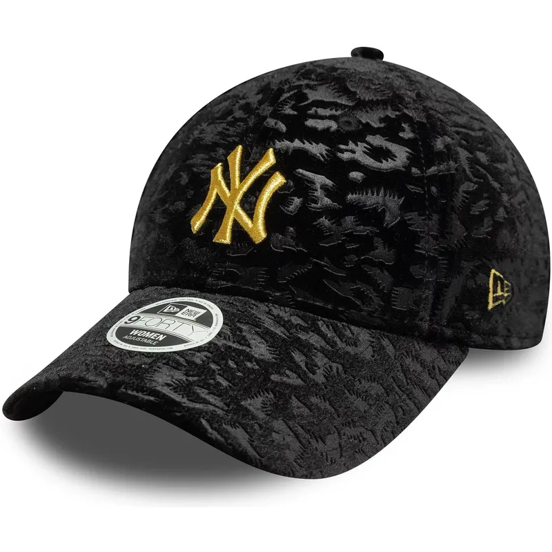 czarna-regulowana-czapka-z-daszkiem-dla-kobiet-z-zoltym-logo-9forty-leo-velour-metallic-new-york-yankees-mlb-new-era