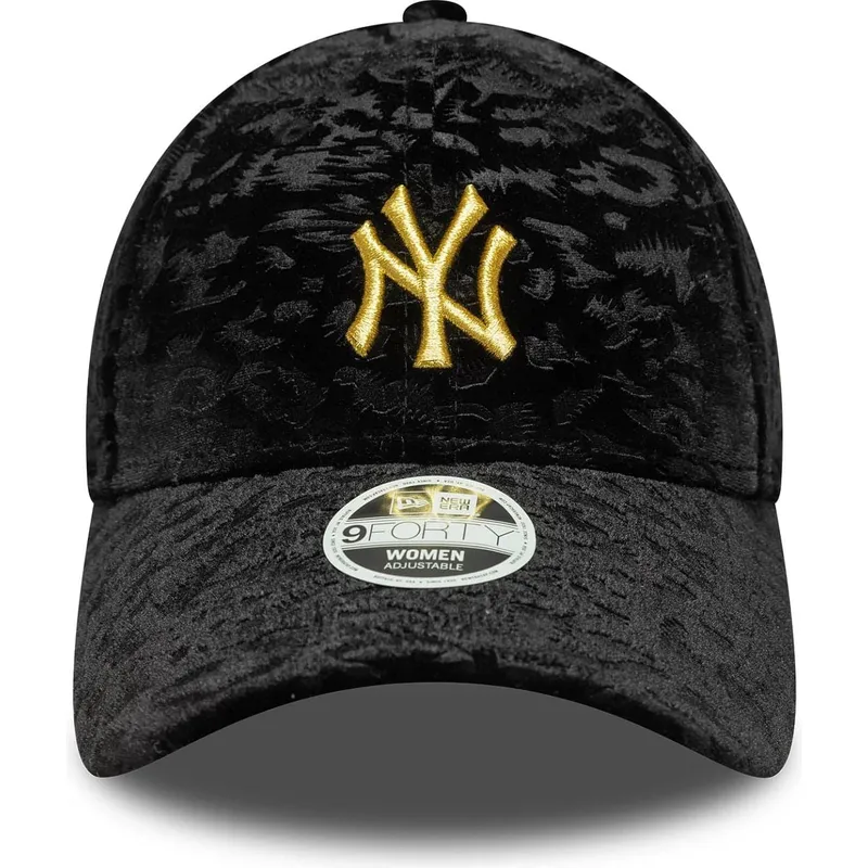 new-era-mlb-new-york-yankees-9forty-leo-velour-metallic-damen-verstellbare-schwarze-kappe-mit-gelbem-logo