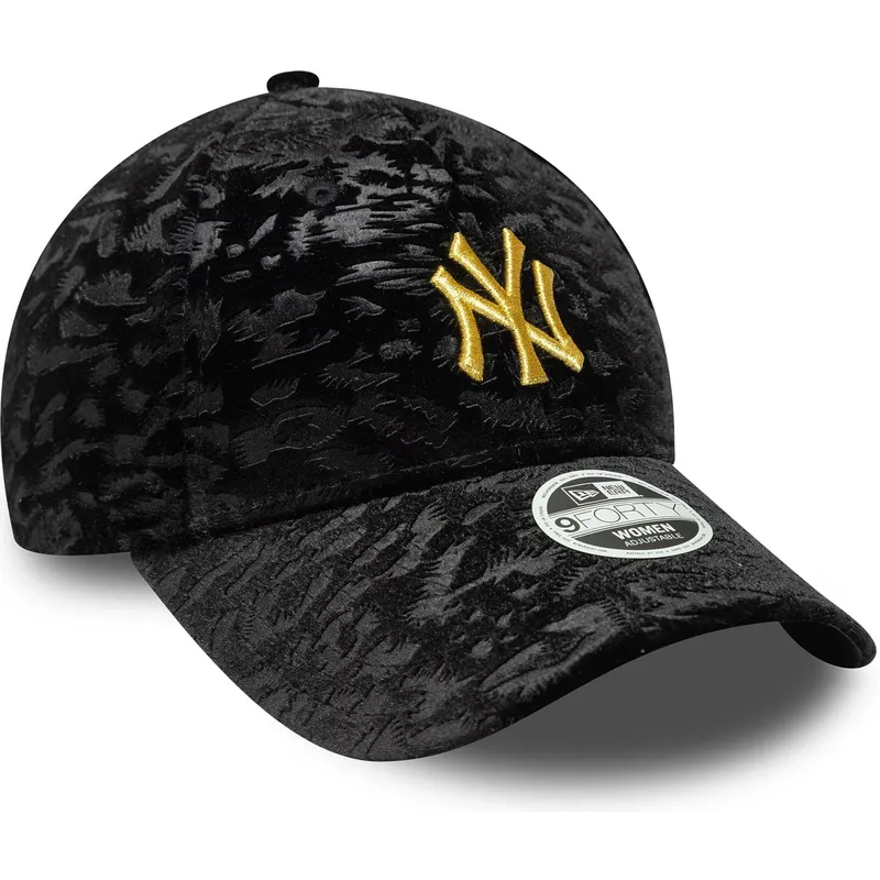 new-era-mlb-new-york-yankees-9forty-leo-velour-metallic-damen-verstellbare-schwarze-kappe-mit-gelbem-logo