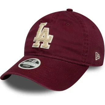 Casquette courbée grenat ajustable pour femme avec logo beige 9TWENTY Boucle Los Angeles Dodgers MLB New Era