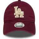 casquette-courbee-grenat-ajustable-pour-femme-avec-logo-beige-9twenty-boucle-los-angeles-dodgers-mlb-new-era