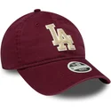 casquette-courbee-grenat-ajustable-pour-femme-avec-logo-beige-9twenty-boucle-los-angeles-dodgers-mlb-new-era