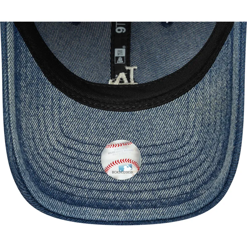 blaue-gebogene-verstellbare-damen-kappe-9twenty-denim-der-los-angeles-dodgers-mlb-von-new-era