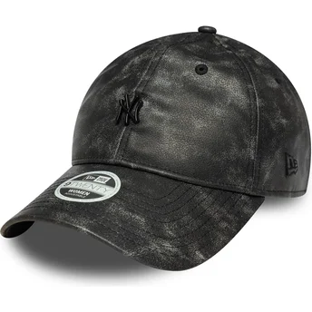 Casquette courbée noire ajustable pour femme avec logo noir 9TWENTY Worn PU New York Yankees MLB New Era