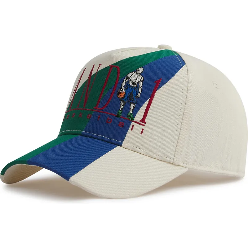 and1-beige-snapback-kappe-mit-gebogenem-schirm-und-retro-logo-im-colour-block-design