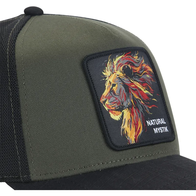 gron-och-svart-trucker-keps-lejon-natural-mystik-mys-beasts-fran-capslab