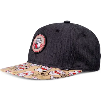 Șepci plată negru snapback pentru copii Lucky Cat Linen Rev de Djinns