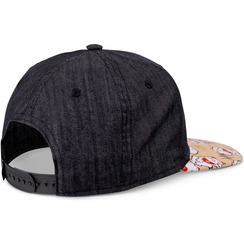schwarze-und-multicolor-snapback-kappe-fur-kinder-lucky-cat-linen-rev-von-djinns