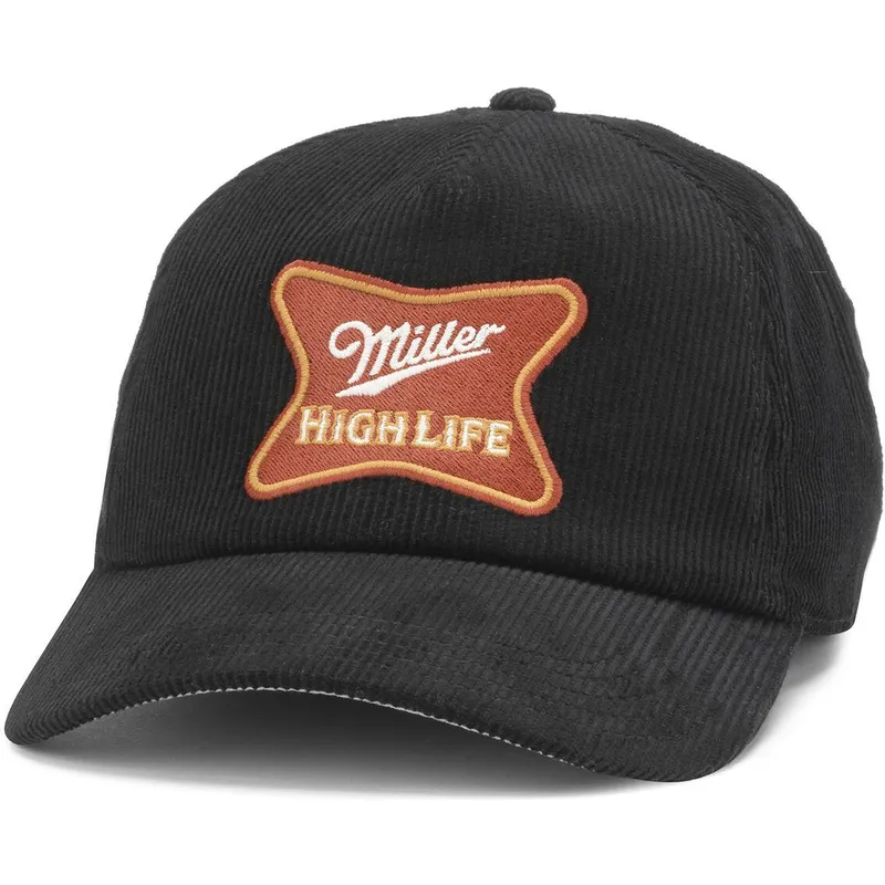 cappello-curvo-nero-snapback-miller-high-life-roscoe-cord-di-american-needle