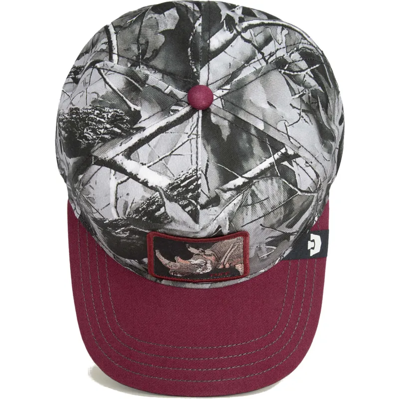 rote-snapback-kappe-mit-gebogenem-schirm-rhinozeros-tuff-camo-desaturated-camo-the-farm-von-goorin-bros