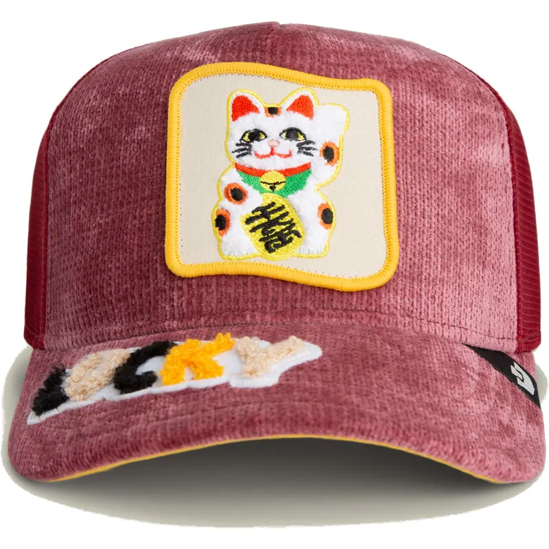 rote-trucker-kappe-katze-lucky-maneki-neko-happy-thoughts-the-farm-von-goorin-bros