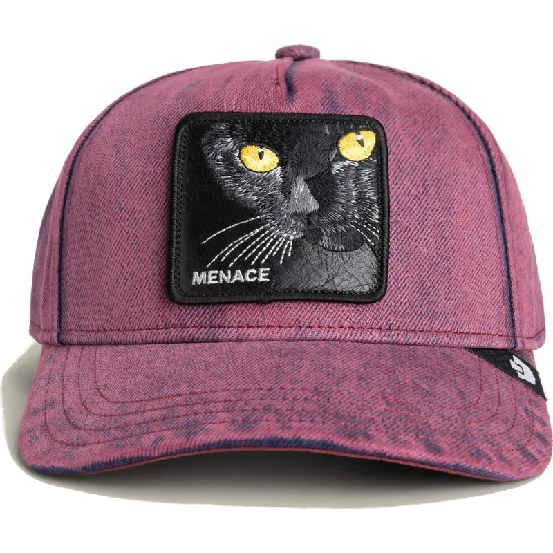 rote-gebogene-denim-snapback-cap-katze-menace-rail-bird-the-showdown-the-farm-von-goorin-bros