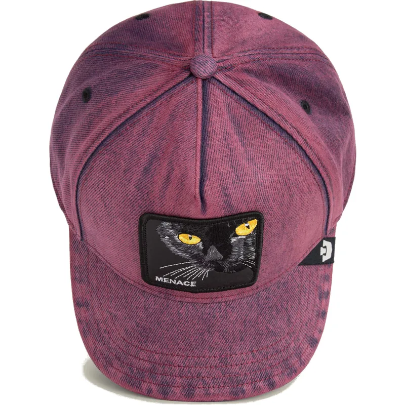cappellino-curvo-rosso-denim-snapback-gatto-menace-rail-bird-the-showdown-the-farm-di-goorin-bros