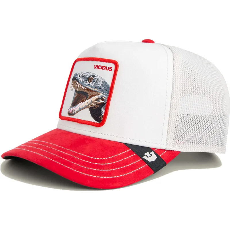 gorra-trucker-bianca-e-rossa-serpente-vicious-suede-snake-suede-truckers-the-farm-di-goorin-bros