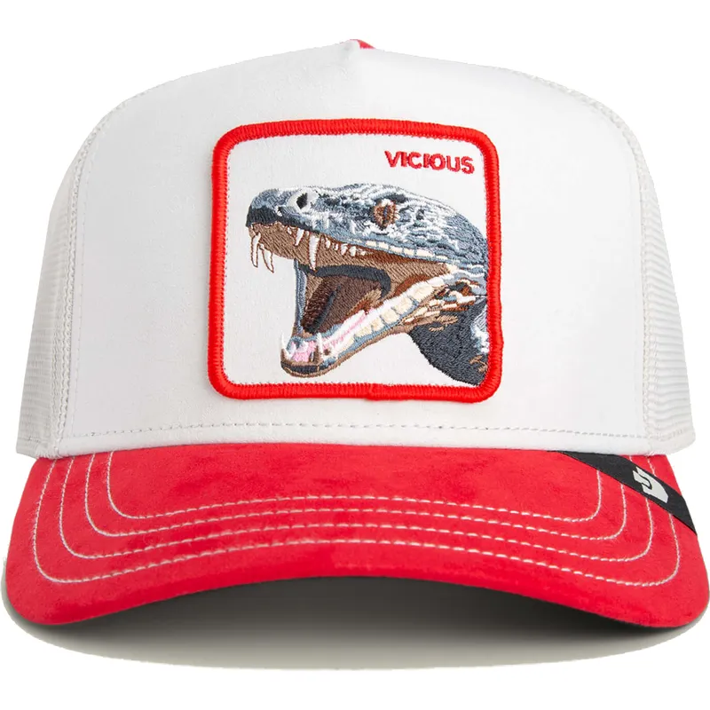 weisse-und-rote-trucker-kappe-mit-vicious-suede-snake-von-the-farm-von-goorin-bros