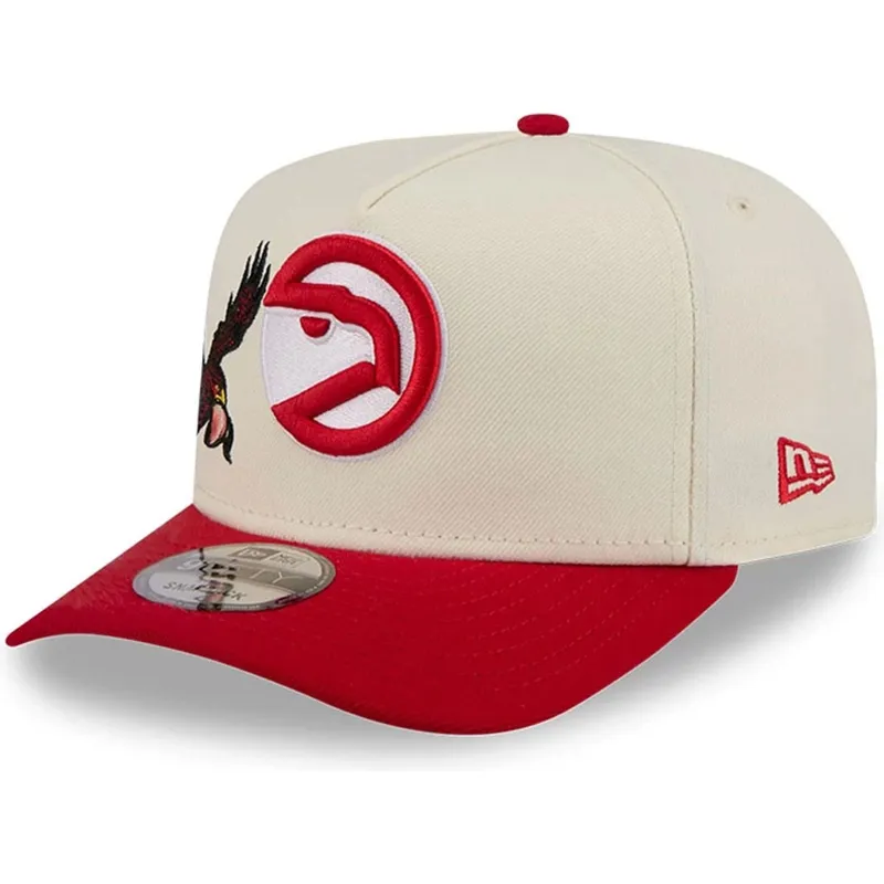 beige-och-rod-bojd-keps-snapback-9fifty-a-frame-precurved-hardwood-classics-fran-atlanta-hawks-nba-av-new-era