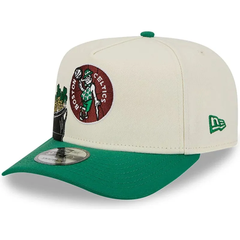 beige-grune-snapback-kappe-9fifty-a-frame-precurved-hardwood-classics-der-boston-celtics-nba-von-new-era