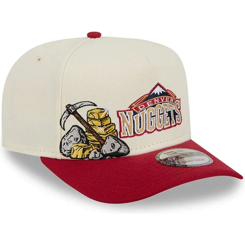 cappellino-snapback-beige-e-rosso-9fifty-a-frame-precurved-hardwood-classics-dei-denver-nuggets-nba-di-new-era