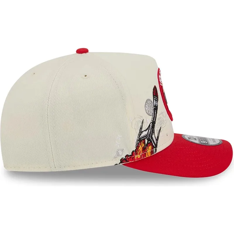 cappellino-visiera-curva-beige-e-rosso-snapback-9fifty-a-frame-precurved-hardwood-classics-di-houston-rockets-nba-di-new-era