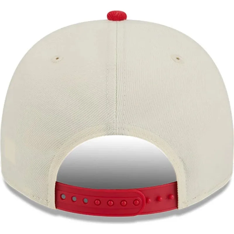 cappellino-snapback-beige-e-rosso-9fifty-a-frame-precurved-hardwood-classics-dei-houston-rockets-nba-di-new-era
