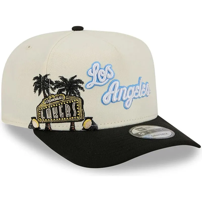 beige-und-schwarze-snapback-kappe-9fifty-a-frame-precurved-hardwood-classics-der-los-angeles-lakers-nba-von-new-era