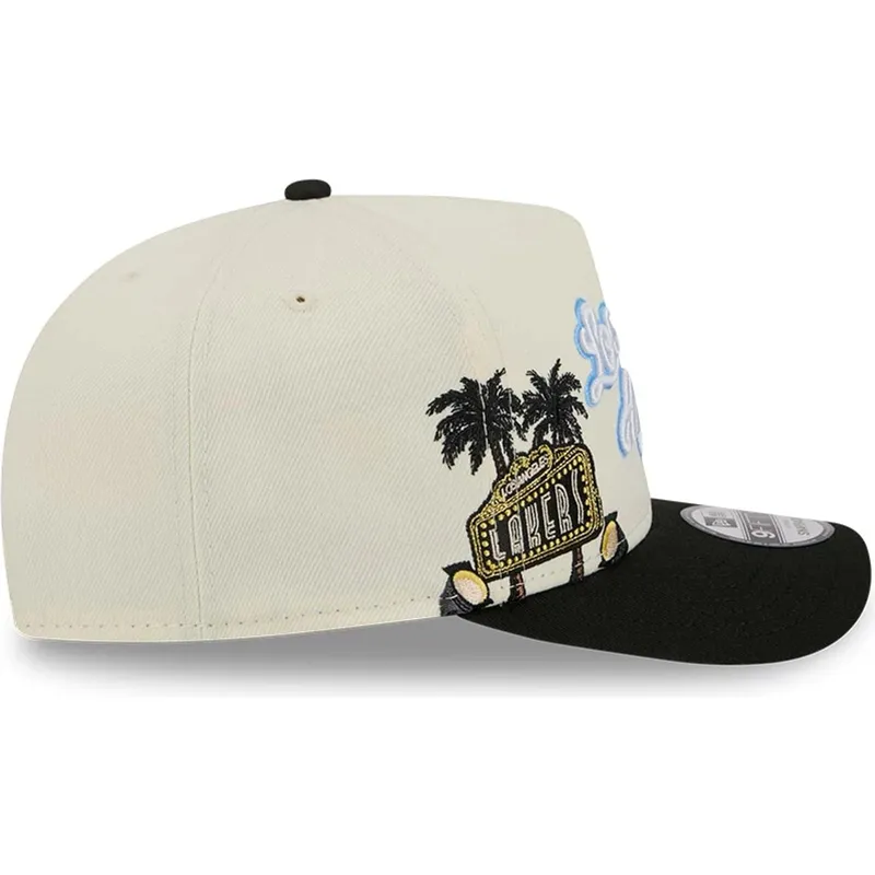 cappellino-beige-e-nero-snapback-9fifty-a-frame-precurved-hardwood-classics-dei-los-angeles-lakers-nba-di-new-era