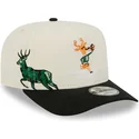 bezowo-czarna-zakrzywiona-czapka-snapback-9fifty-a-frame-precurved-hardwood-classics-milwaukee-bucks-nba-new-era