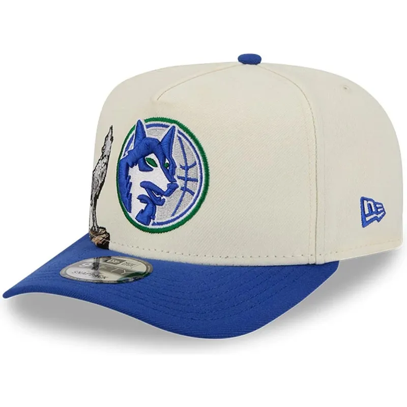 cappellino-curvo-beige-e-blu-snapback-9fifty-a-frame-precurved-hardwood-classics-dei-minnesota-timberwolves-nba-di-new-era
