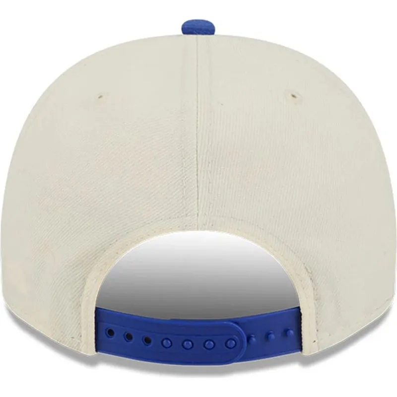 beige-und-blaue-snapback-kappe-9fifty-a-frame-precurved-hardwood-classics-der-minnesota-timberwolves-nba-von-new-era