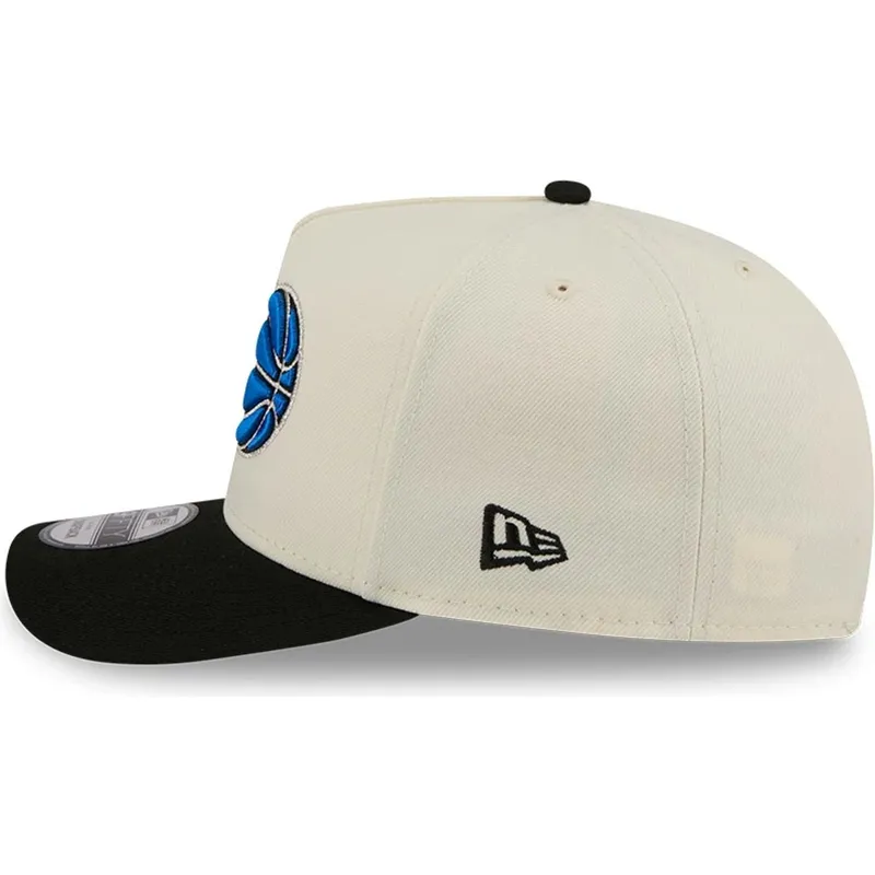 beige-und-schwarze-snapback-kappe-9fifty-a-frame-precurved-hardwood-classics-der-orlando-magic-nba-von-new-era