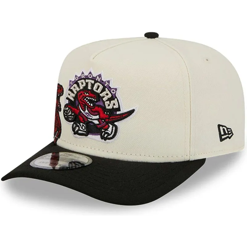 beige-und-schwarze-snapback-kappe-9fifty-a-frame-precurved-hardwood-classics-der-toronto-raptors-nba-von-new-era