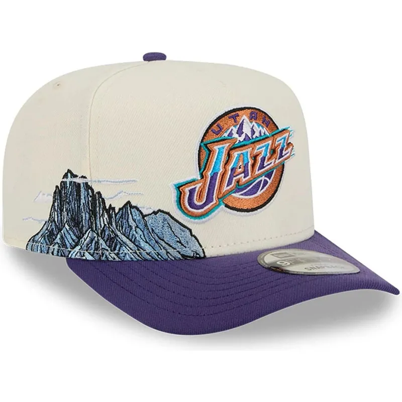 bezowo-fioletowa-czapka-z-zakrzywionym-daszkiem-snapback-9fifty-a-frame-precurved-hardwood-classics-utah-jazz-nba-od-new-era