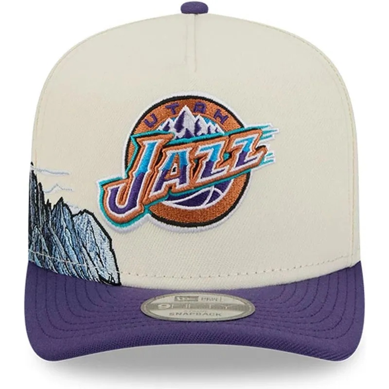 beige-violette-snapback-kappe-9fifty-a-frame-precurved-hardwood-classics-der-utah-jazz-nba-von-new-era