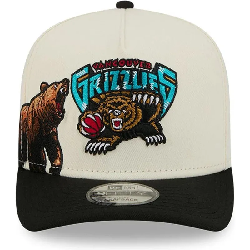 bezowo-czarna-czapka-z-zakrzywionym-daszkiem-snapback-9fifty-a-frame-precurved-hardwood-classics-vancouver-grizzlies-nba-marki-n