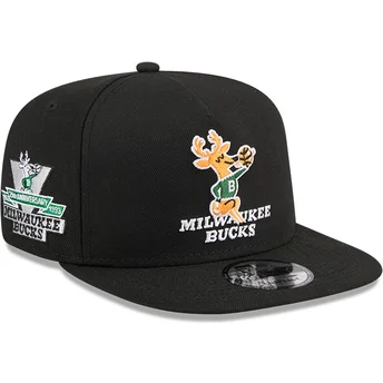 Casquette plate noire snapback 9FIFTY A Frame Hardwood Classics Milwaukee Bucks NBA New Era
