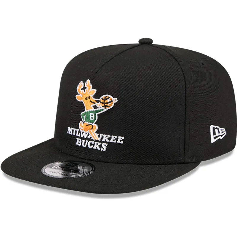 cappello-piatto-nero-snapback-9fifty-a-frame-hardwood-classics-di-milwaukee-bucks-nba-di-new-era