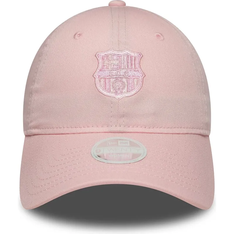 verstellbare-rosa-damen-cap-mit-gebogenem-schirm-und-rosa-fc-barcelona-laliga-9twenty-logo-von-new-era