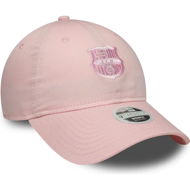 verstellbare-rosa-damen-cap-mit-gebogenem-schirm-und-rosa-fc-barcelona-laliga-9twenty-logo-von-new-era