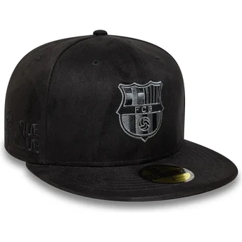 Svart justerbar flat keps med svart FC Barcelona LALIGA 59FIFTY Mes Que Un Club-logotyp från New Era
