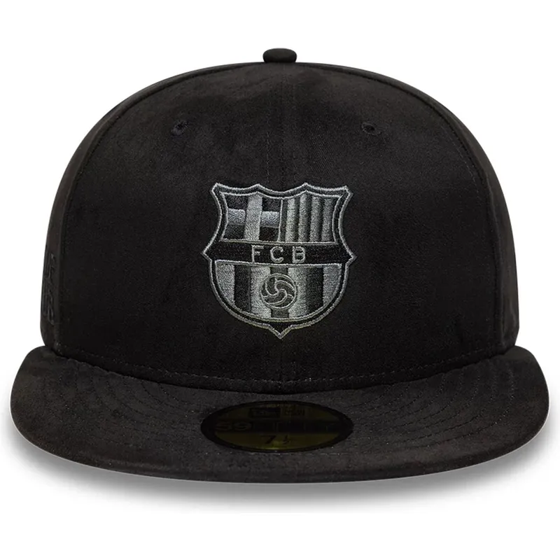 schwarze-enganliegende-flatcap-mit-schwarzem-fc-barcelona-laliga-logo-59fifty-mes-que-un-club-von-new-era