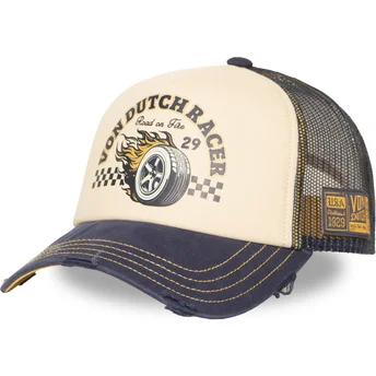 Von Dutch CREW32 Beige and Navy Blue Trucker Hat