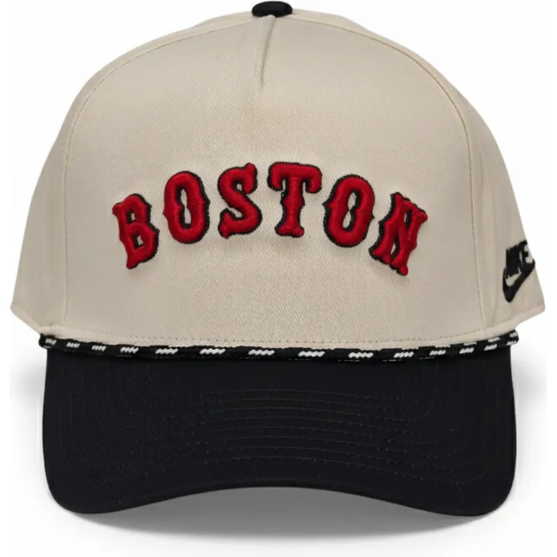 beige-und-schwarze-gebogene-snapback-kappe-rise-structured-der-boston-red-sox-mlb-von-nike