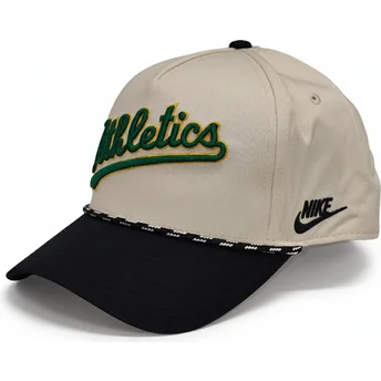 Cappellino curvo beige e nero snapback Rise Structured di Oakland Athletics MLB di Nike