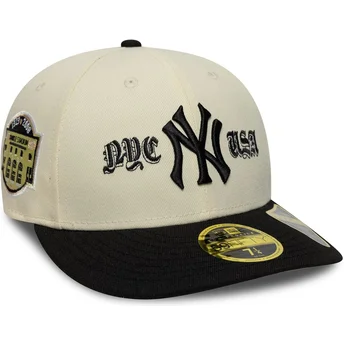 Czapka z zakrzywionym daszkiem beżowo-czarna dopasowana 59FIFTY Low Profile Precurved Coops New York Yankees MLB New Era